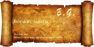 Bordán Gyula névjegykártya